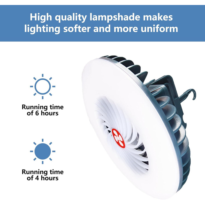 Світлодіодний кемпінговий ліхтар з вентилятором, Кемпінговий вентилятор з підсвічуванням, Ліхтар для намету, Аксесуари для кемпінгу на природі, Кемпінгові гаджети