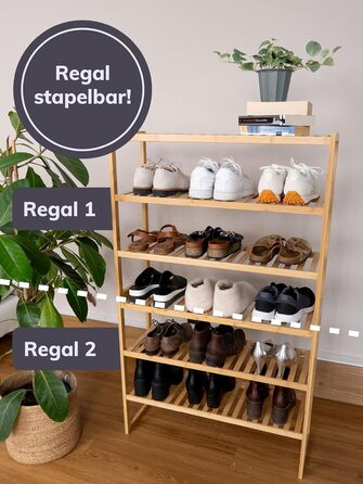 Бамбукова полиця для взуття, штабелювана полиця для ванної кімнати та кухні, натуральне покриття, 3-рівнева полиця з системою вставок, компактна, розміри Ш/Г 75x26x62 см