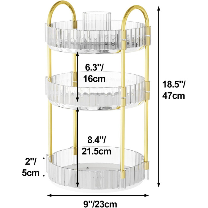 Поворотний органайзер для макіяжу, 3 яруси, догляд за шкірою, косметичний органайзер, обертається на 360, косметичний інструмент, органайзер, полиця, тримач для макіяжу губної помади, прикраси, пензлики, туалетний столик