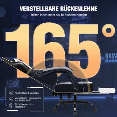 Ігрове крісло, ергономічне ігрове крісло з регульованими подушками для поперекової та підголівникової опори, ігрове крісло з підставкою для ніг, ігрове крісло вантажопідйомністю до 150 кг, біле з колесами з поліуретану