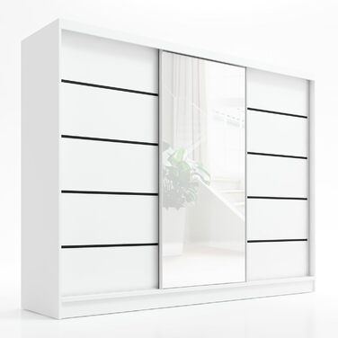 Шафа Aurelia 2 Шафа з розсувними дверима шириною 200 см з дзеркалом, 3-дверна, шафа з шухлядами, шафа з розсувними дверима для спальні або гардеробної, біла
