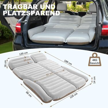 Надувний матрац KMZ SUV з двостороннім товстішим флокованим покриттям для автомобіля портативний надувний матрац для кемпінгу та подорожей з 2 подушками та електричним повітряним насосом (білий та кавовий)