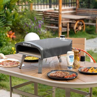 Газова піч для піци Mimiuo з каменем для піци та лопатою для піци, мобільна піч для піци, портативна піч для піци для патіо та балкона, піч для піци для саду, на відкритому повітрі, газова піч для піци, чорна