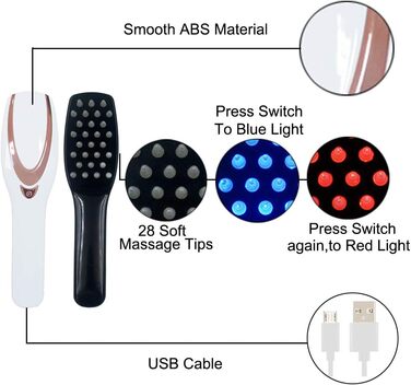 Масажний гребінець для голови 3-в-1 з фототерапією, електрична масажна щітка-гребінець для догляду за головою проти випадіння волосся з акумуляторним масажером для шкіри голови USB