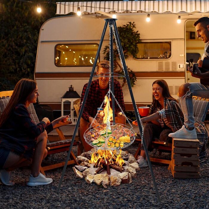 Набір для грилю та приготування на відкритому повітрі штатив-тринога з телескопічною конструкцією, решітка для грилю, гак для підвішування, велика площа для приготування