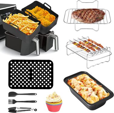 Аксесуари для фритюрниці Vusddy з 10 предметів для Ninja Foodi Dual AF400EU, AF500EU, AF300EU - Двокамерна фритюрниця Набір XL для Innsky, Princess, Tiastar, Devology, Emerio 7.6L-10.4L