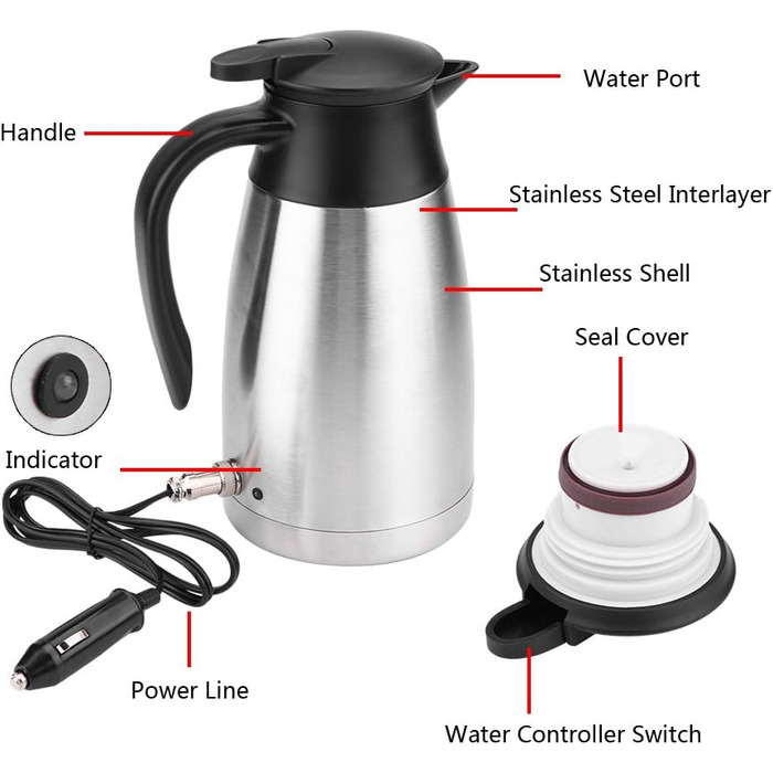 Автомобільний чайник прикурювач портативний з нержавіючої сталі Автомобільна пляшка вантажівка подорож нагріта вода швидкого кипін