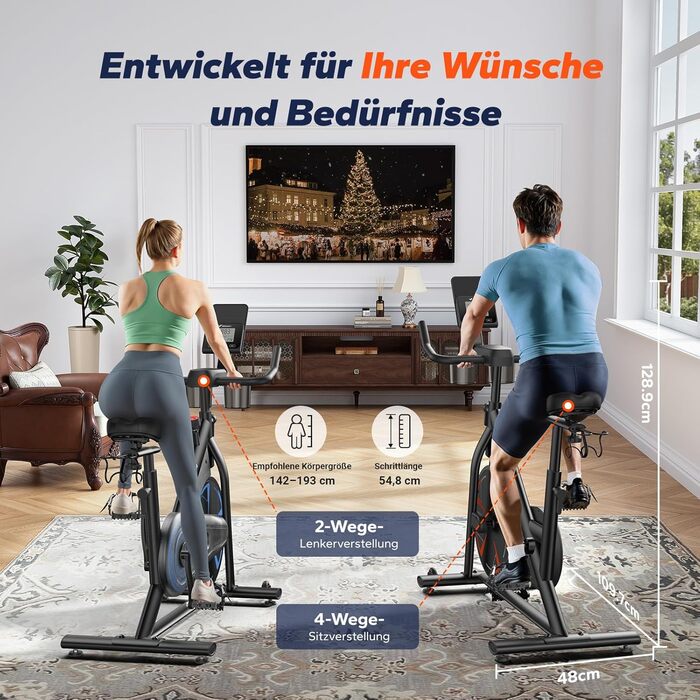 Велотренажер MERACH з магнітним опором, тихий домашній тренажер з покращеним амортизуючим сідлом на повітряній подушкі, спеціалізований додаток, стабільна H-подібна рама для кращої підтримки, до 150 кг, синій