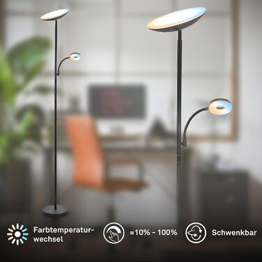Стіль lampa BRILONER з LED-підсвіткою, регулюванням яскравості та температури світла (CCT), з підсвіткою для читання, 180 см, матовий чорний