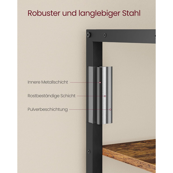 Ярусна книжкова полиця VASAGLE, окремостояча, для вітальні, ванної кімнати, кухні, коридору, легке складання, вінтажний коричнево-чорний колір LLS155B01 Рустикальний коричневий чорний, 5-