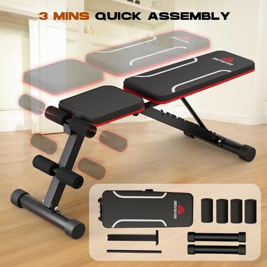 Складана силова лава Roygym, багатофункціональна тренувальна фітнес-лава з регульованою спинкою, похила лава для тренування всього тіла, стимулююча вантажопідйомність 300 кг/400 кг, чорно-червона