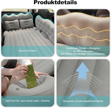 Надувний матрац Ergocar для автомобіля, кемпінгу, надувний матрац для 2 осіб з подушкою, надувний матрац для позашляховиків, мінівенів, диванів, надувних ліжок для гостей на відкритому повітрі, піщаний пляж, M-темно-зелений