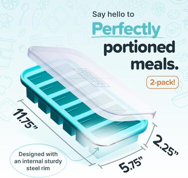 Лоток для заморозки Super Cubes об&39ємом 1/2 склянки з кришкою, 2 шт., виходить 12 ідеальних порцій по 1/2 склянки, заморозьте песто, сальсу або соус Aqua, 2 шт.