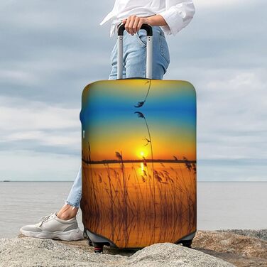 Чохол для валізи Прибережна тростина з принтом, еластичний захист від подряпин та пилу, чорний, розмір 95