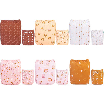 Підгузки тканинні дитячі, багаторазові, що перуться, 6 підгузків 12 тканинних вкладишів 6DM104-EN