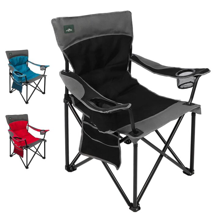 Складаний кемпінговий стілець Northroad, м&39який складний стілець з підставками для чашок та боковими кишенями, витримує до 136 кг, портативний рибальський стілець для пікніків, активного відпочинку на свіжому повітрі, походів - чорний