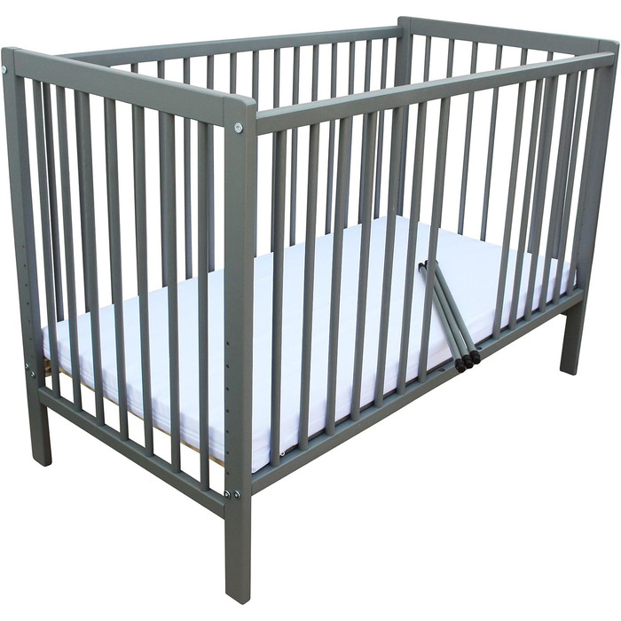 Дитяче ліжко Micoland - Приставне ліжко - Дитяче ліжко 120x60 см, що трансформується, з ремінцем, колесами та матрацом (сіре з матрацом)