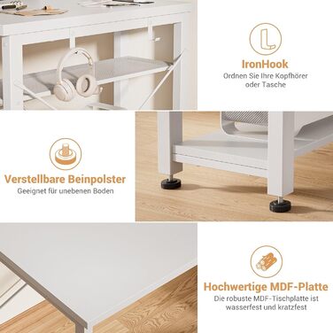 Ігровий стіл, ігровий стіл зі світлодіодним освітленням та розетками, комп&39ютерний стіл з USB-портами, ігровий стіл для ПК з підставкою для монітора, сучасний офісний/навчальний стіл для офісу та ігрової кімнати, білий