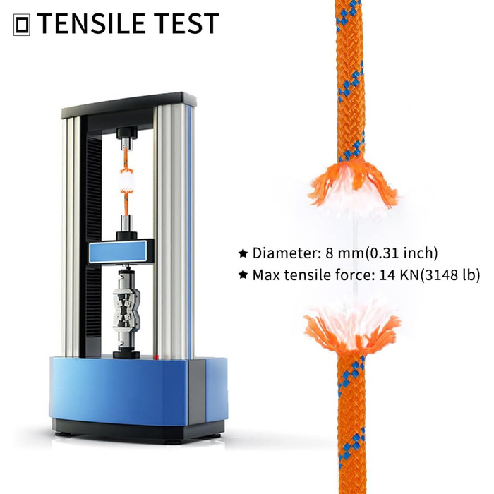 Статична мотузка для скелелазіння NewDoar 18KN 10 мм (3/8 дюйма) Мотузка з подвійним плетінням для мотузки для прусика, виживання на відкритому повітрі, піших прогулянок, альпінізму, перетягування (20 футів) (помаранчевий 8 мм, 50 футів (15 м))