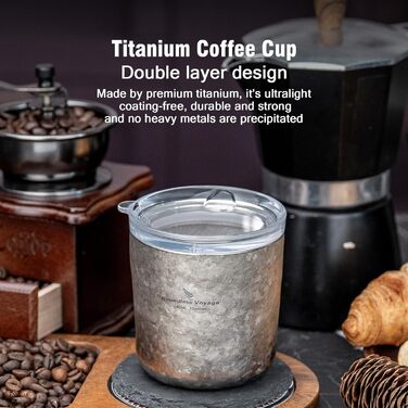 Титанова кружка Boundless Voyage з подвійними стінками та кришкою, 240 мл, надлегка, для чаю, кави, використання на свіжому повітрі, кемпінгу, пікніків, походів, подорожей, домашнього використання, Ti3238D