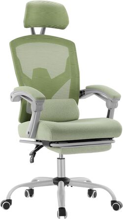 Ергономічне офісне крісло DUMOS - стілець зі зручними підлокітниками, оснащений зручною поперековою опорою та підставкою для ніг, підходить для дому та офісу (зелений)