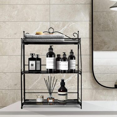 Стійка для спецій Uten, 3-рівнева металева кухонна полиця, складна та міцна, для стільниці, кухні, ванної кімнати, чорного кольору