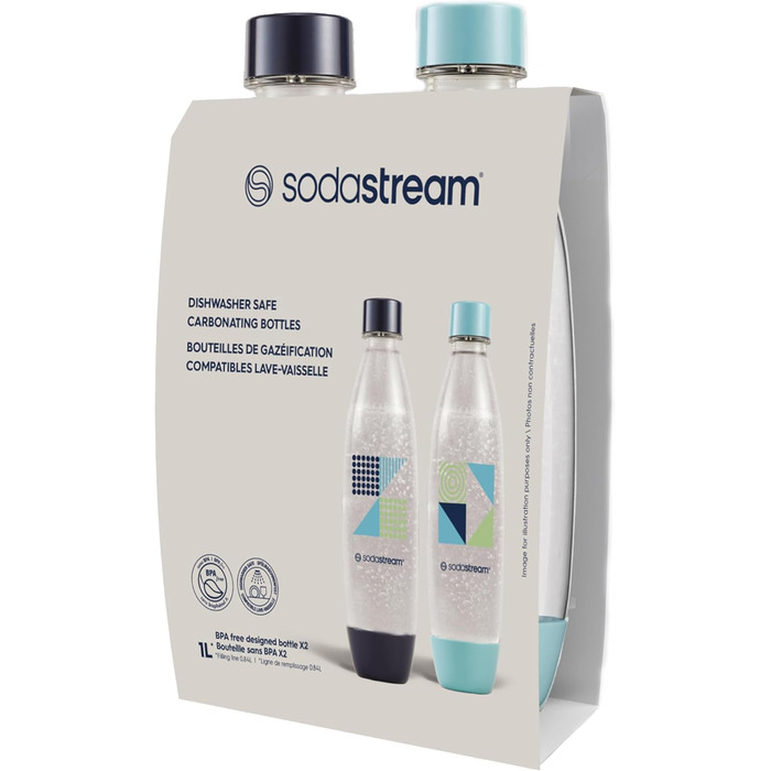 Пляшки по 1 л для газованої води та газованої води Технологія Snap & Lock для фіксації Можна мити в посудомийній машині Не містить бісфенолу А Деталі Темно-синій і блакитний, 2