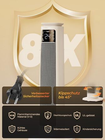 Енергозберігаючий вентилятор-обігрівач, керамічний вентилятор-обігрівач PTC потужністю 2000 Вт, тиха робота, режим ECO для низького енергоспоживання, пульт дистанційного керування, таймер, захист від перегріву та перекидання, електричний обігрівач для дом