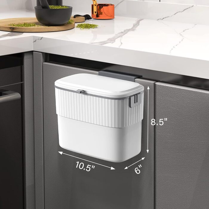 Сміттєвий бак для кухні ELPHECO - підвісний сміттєвий бак на 1,8 галона з кришкою, настінний сміттєвий бак на 7 літрів для дверей
