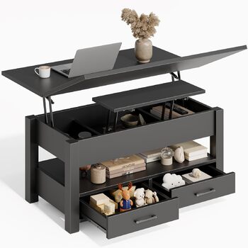 Журнальний столик Rolanstar з регульованою висотою та 2 шухлядами, дерев&39яний стіл для вітальні 100 x 50 см, компактний та простий у складанні для спальні, чорний