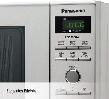 Мікрохвильова піч Panasonic NN-SD27HSGTG зі скляним поворотним столом, 23 л, 1000 Вт, 10 автоматичних програм, автоматичне розморожування, 6 рівнів потужності, таймер, цифровий LED-дисплей, нержавіюча сталь і срібло без функції гриля Нержавіюча сталь без 