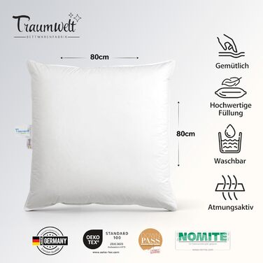 Пухова подушка, виготовлена в Німеччині, 3-камерна, 80x80 см, білого кольору, підходить для алергіків, сертифікована за стандартом Oeko-Tex Standard 100, клас 1, Downpass 80 x 80 см 1