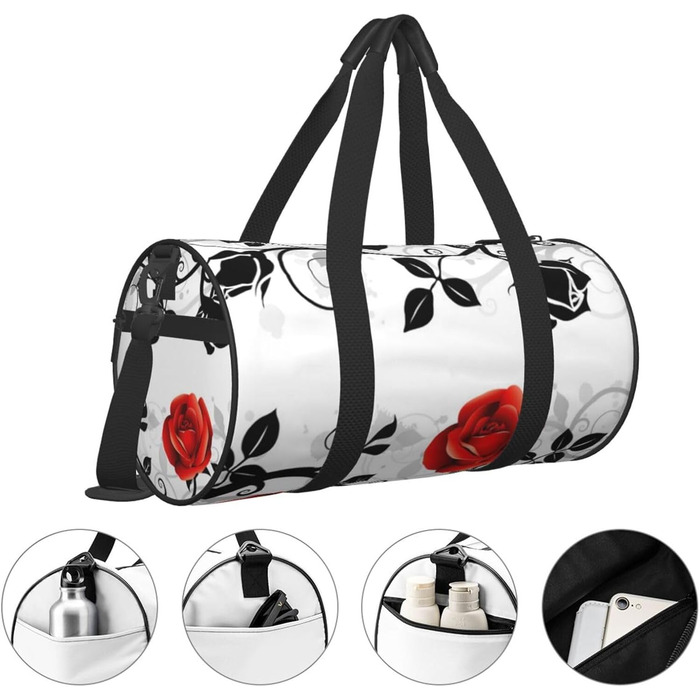 Дорожня сумка Tower Paris, кругла, великої місткості, легка та міцна, ідеальний подарунок для походів, відпустки, ділових поїздок та іншого, квітковий дизайн Троянда з плющем з листям, універсальний розмір
