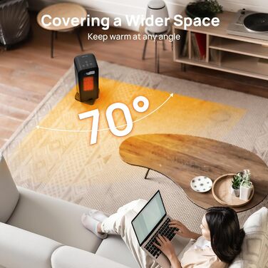 Енергозберігаючий вентилятор-обігрівач, портативний керамічний PTC вентилятор-обігрівач потужністю 1500 Вт, тиха робота, коливальна панель 70, 12-годинний таймер, захист від перегріву та перекидання, сумісний з Alexa та Google Assistant, чорний, 4 режими