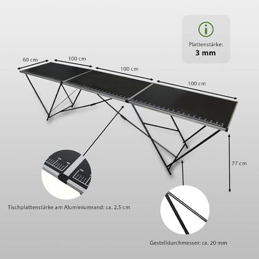 Складаний алюмінієвий стіл для шпалер TRUTZHOLM 300x60 см Багатофункціональний стіл із практичною вимірювальною шкалою Вантажопідйомність до 30 кг, стійка МДФ-плита товщиною 3 мм