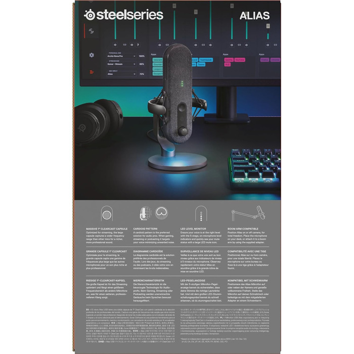 Мікрофон SteelSeries Alias USB для ПК - в 3 рази більша капсула для ігор, потокового мовлення та подкастингу - шумозаглушення зі ш