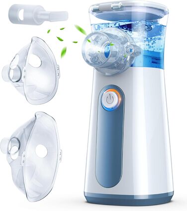 Інгалятор, Портативний інгалятор для дорослих та дітей, Безшумний регульований інгалятор з мундштуком та 2 масками, 3 швидкості, USB-C інгалятор з акумулятором - Сірий