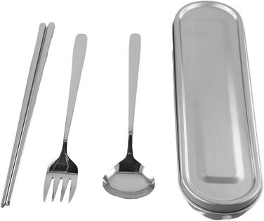 Набір столових приборів з нержавіючої сталі для подорожей з коробкою виделка, ложка, палички для їжі - для офісу, кемпінгу, пікніка та використання на природі