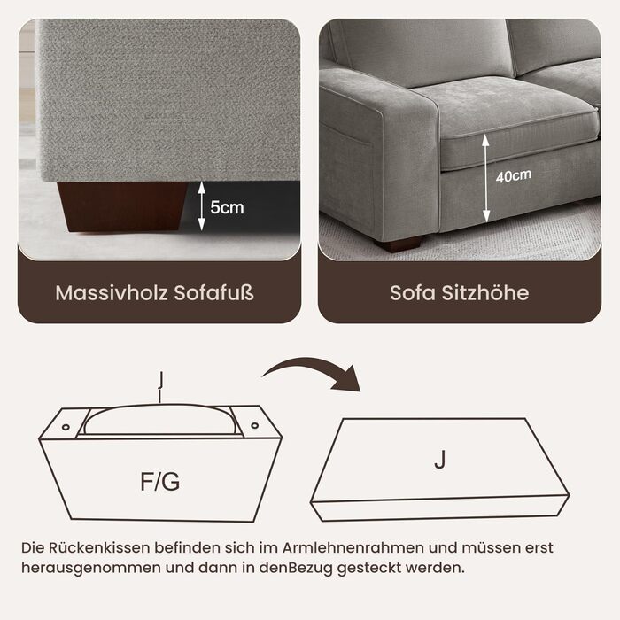 Розкладний секційний диван 250 см з шезлонгом, сучасний L-подібний двосторонній дизайн, зручна тканина шеніл, знімні чохли для подушок, порти USB Type-C, вітальня (світло-сірий), світло-сірий 3-місний L-подібний диван