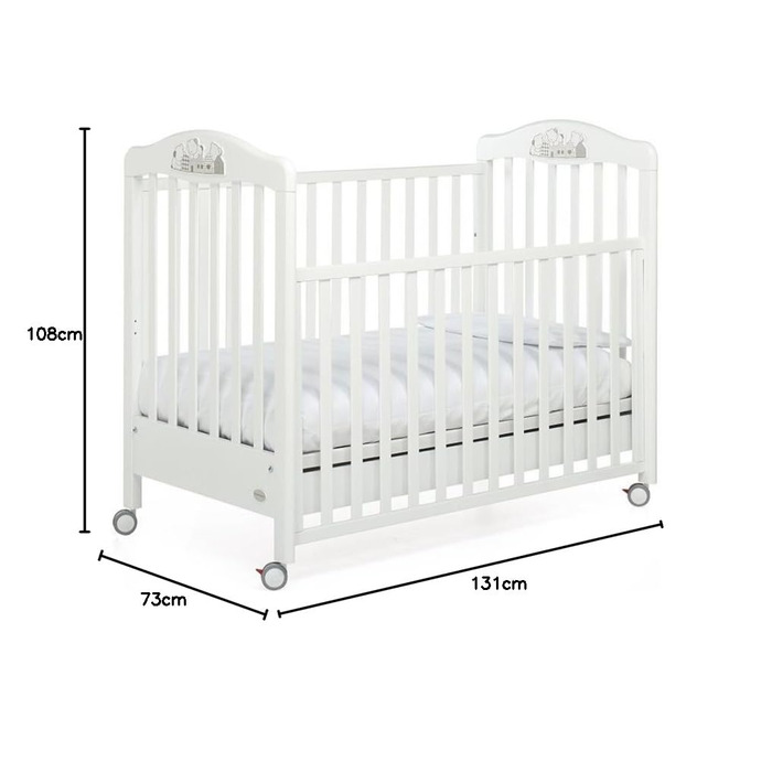 Ліжечко з регульованою бічною стінкою, 131 x 73 x 108 см, 27 кг, біле