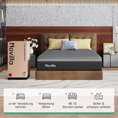 Матрац Novilla Coolmax 140x200 см 7-зонний матрац з холодної піни з гелем та зеленим чаєм, з охолоджувальною тканиною, H3 та H4 середньої жорсткості, висота 30 см, сертифікований Oeko-Tex, дихаючий чохол, який можна прати, 140 x 200 см 30 см