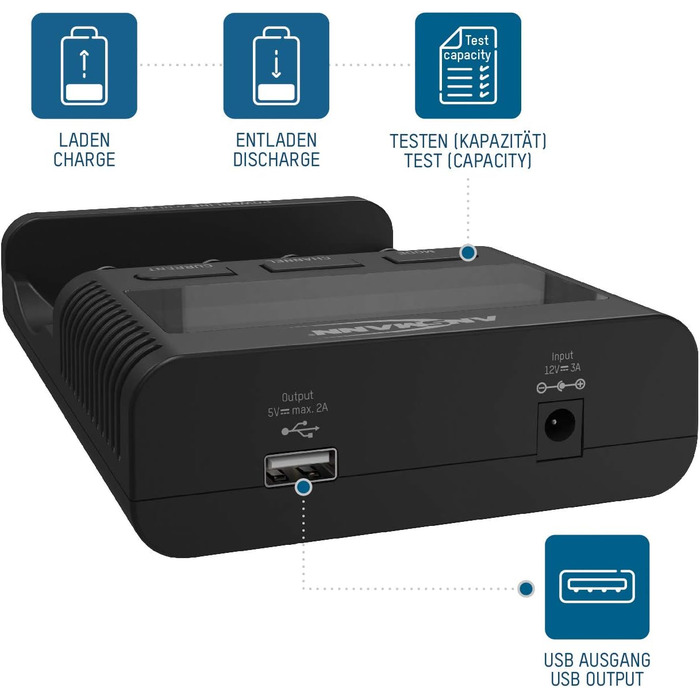 Зарядний пристрій ANSMANN Powerline 4 Ultra для акумуляторів AA/AAA/C/D NiMH та круглих літій-іонних елементів 18650/26650 з 4 програмами заряджання, включаючи 8 акумуляторів NiMH AA2850, швидкий зарядний пристрій Powerline 4 Ultra з 8 акумуляторами AA285