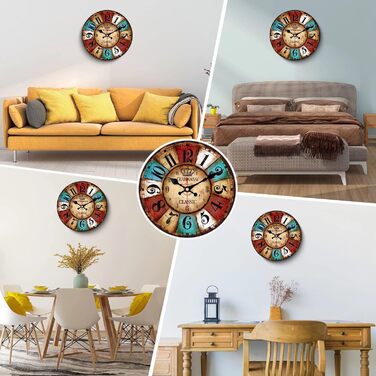 Кварцовий настінний годинник VIKMARI Дерев'яний тихий підвісний годинник, круглий сільський годинник на батарейках, легко читаєтьс