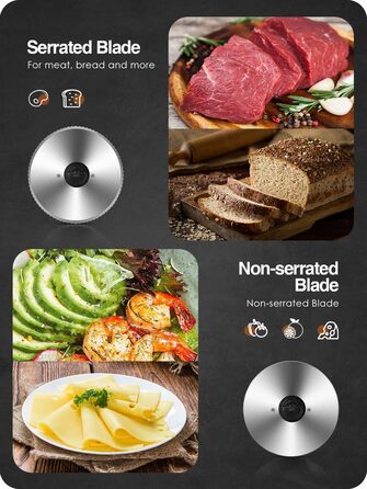 Електричний нарізувач їжі YASHE SL-518 - Нарізка для м'яса та хліба потужністю 250 Вт з регульованою товщиною 0-15 мм, 2 знімними лезами з нержавіючої сталі 19 см, запобіжним замком і всмоктувальної основою