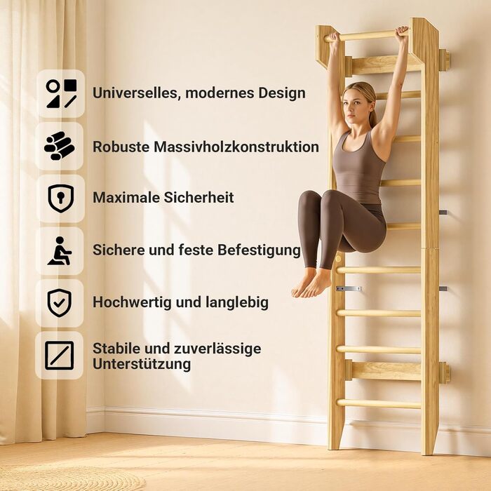 Дерев&39яні шведські стінки COSYLAND з турніком, стінка для скелелазіння для дітей та дорослих, гімнастична стінка для дитячих кімнат та фітнесу, кріплення до дверної рами, колір натурального дерева