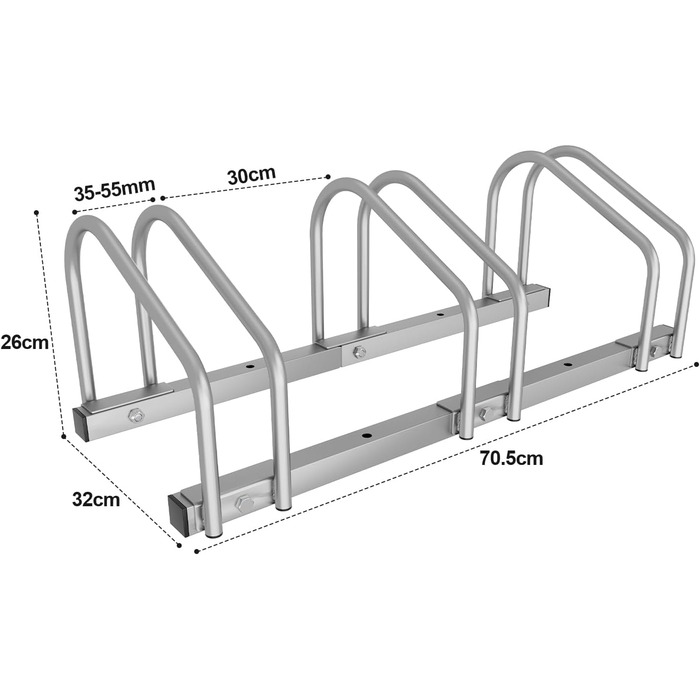 Велосипедна стійка Sonnewelt для 3 велосипедів ширина шини 35-55 мм, велосипедна стійка підлога parker, стійка для коліс легка збірка велосипедна стійка сталева оцинкована, велосипедна стійка підлога 70.5x32x26см (срібло) Велосипедна стійка для 3 велосипе