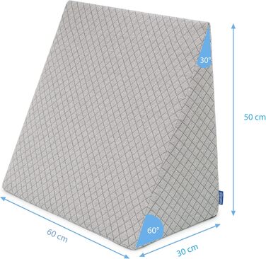 Подушка для спини - Клин-подушка для ліжка - 60 x 50 x 30 см - з шаром піни з ефектом пам&39яті, знімний та пральний чохол - Подушка для читання, Клин-наматрацник, Ергономічна подушка, Картатий сірий