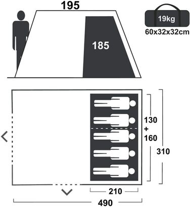 Ваш намет GEAR Bora Тунельний намет на 5 осіб Сімейний намет Висота Підлога Каструля Навіс Водонепроникний 5000 мм УФ 50 Захист Си
