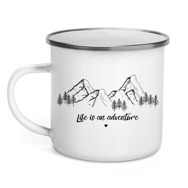 Емальована кружка &quotМаленька Матильда&quot з персоналізованою цитатою або приказкою, емальована кружка, подарунки для каравану для кемперів, емальована кружка, бляшана кружка для кемпінгу, аксесуари для каравану, прикраса для гір (життя - це пригода)