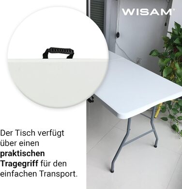 Пластиковий розкладний стіл Wisam, садовий стіл, обідній стіл, кемпінговий стіл, стіл-валіза, складаний 180 см, ідеально підходить для саду, балкону, кемпінгу